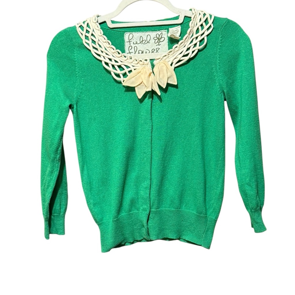 Anthropologie Field Flower Shamrock Green Cashmere/Cotton Blend Cardigan Sz S